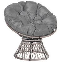 Outsunny 360 Swivel Rattan Papasan Moon Bowl Chair Round Outdoor w/ PaddedGrey
