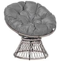 Outsunny 360 Swivel Rattan Papasan Moon Bowl Chair Round Outdoor w/ PaddedGrey