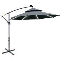 Outsunny 3m Cantilever Banana Parasol w/ Solar LEDs Black