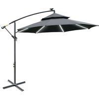 Outsunny 3(m) Cantilever Banana Parasol Hanging Umbrella with Double Roof, LED Solar lights, Crank, 8 Sturdy Ribs and Cross Base, Black