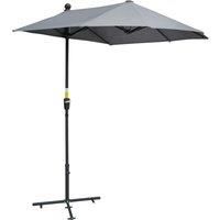2m Half Balcony Parasol Market Umbrella w/ Double-Sided Canopy Crank Handle