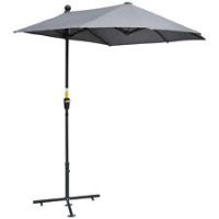 Outsunny 2m Half Garden Parasol Market Umbrella w/ Crank Handle, Base Dark Grey