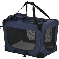 PawHut Folding Pet Carrier Bag Soft Portable Dog Cat Crate Puppy Kennel Cage House with Cushion Storage Bags Dark Blue, 70 x 51 x 50cm