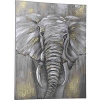 HOMCOM Hand-Painted Metal Canvas Wall Art Grey African Elephant, Wall Pictures for Living Room Bedroom Decor, 100 x 80 cm