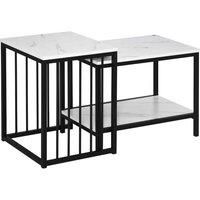 Homcom Two-piece Modern Coffee Table W/ Steel Frame White And Black
