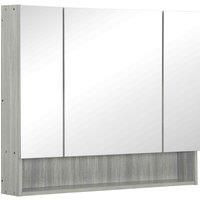 kleankin Bathroom Mirror Cabinet, Wall Mounted Storage Cabinet with Adjustable Shelves, 3 Doors and Cupboards, Grey