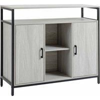 HOMCOM Modern Sideboard, Steel Frame Storage Cabinet with 2 Doors and Adjustable Shelves for Living Room, Hallway, Light Grey