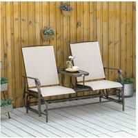 Outsunny 2 Seater Metal Double Swing Chair Glider Rocking Chair Seat Outdoor Seater Garden Furniture Patio Porch With Table Brown