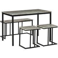 HOMCOM Dining Table and Chairs Set for 4 People, Concrete Effect Kitchen Table and Bench Set with Steel Frame, 4 Piece Dining Room Sets, Grey