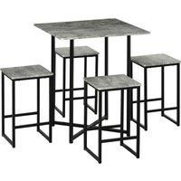 Homcom Concrete Effect Square Bar Table With Stools For 4 People Grey