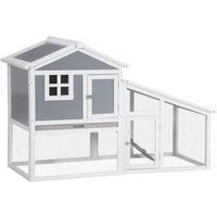 PawHut Wooden Rabbit Hutch, 2 Tier Guinea Pig Cage, Bunny Run, Small Animal House for Indoor Outdoor with Sunlight Panel Roof Slide-out Tray, Grey