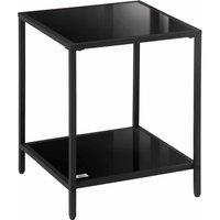 HOMCOM Side Table with Tempered Glass Top, End Table with 2-Tier Storage, Classic Accent Table with Steel Frame, Black