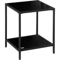 Side Table with Tempered Glass Top, Accent End Table with Storage & Steel Frame
