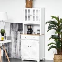 Kitchen Cupboard Storage Cabinet w/ Adjustable Shelves, Cable Management, White