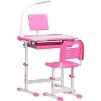 HOMCOM Kids Study Desk and Chair Set with USB Lamp - Pink