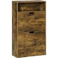 HOMCOM Shoe Cabinet with 2 Flip Doors, Slim 2-Drawer Shoe Cupboard with Adjustable Divider and Open Compartment, Entryway Storage Unit, Rustic Brown