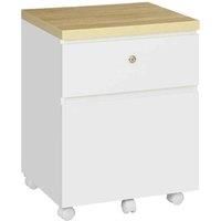 Vinsetto 2-Drawer Filing Cabinet with Lock, Mobile File Cabinet with Hanging Bars for A4 Size and Wheels, Home Office Study, White