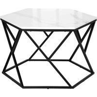 Homcom Coffee Table Cocktail Table With High Gloss Marble Top Steel Frame White