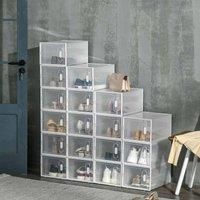 HOMCOM 18PCS Clear Shoe Box, Plastic Stackable Shoe Storage Box for UK/EU Size up to 8.5/43 with Magnetic Door for Women/Men, 25 x 35 x 19cm