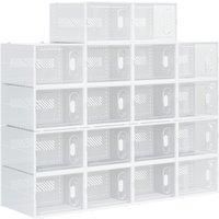 HOMCOM 18PCS Clear Shoe Box, Plastic Stackable Shoe Storage Box for UK/EU Size up to 12/46 with Magnetic Door for Women/Men, 28 x 36 x 21cm