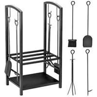 HOMCOM Firewood Rack Log Holder Wood Storage with Hooks 4 Tools Black