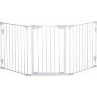 PawHut Pet Safety Gate 3-Panel Playpen Fireplace Christmas Tree Metal Fence Stair Barrier Room Divider w/Walk Through Door, White