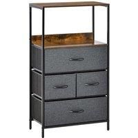 HOMCOM Chest of Drawers Bedroom Unit Storage Cabinet with 4 Fabric Bins for Living Room, Bedroom and Entryway, Black