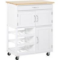 Kitchen Trolley Cart  - White, Natural wood