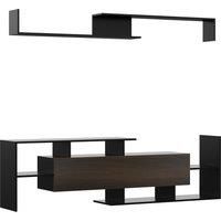 HOMCOM Modern TV Cabinet with Wall Shelf, TV Unit with Storage Shelf and Cabinet, for Wall-Mounted 65" TVs, Living Room Bedroom, Black and Dark Brown