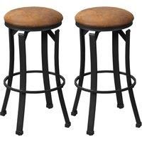 HOMCOM Bar Stools, Set of 2, Microfiber Cloth Breakfast Bar Chairs with Footrest, Vintage Kitchen Stools with Powder-coated Steel Legs, Brown