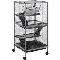 Pawhut Small Animal Cage With Wheels Pet Home For Chinchillas Ferrets Kittens, With Hammock, 4 Platforms And Removable Tray