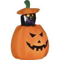 Outsunny 4ft Inflatable Halloween Pumpkin with Lifting Cat, BlowUp Outdoor LED Display for Garden, Lawn, Party, Holiday