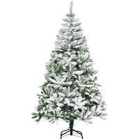 HOMCOM 6 Ft Snow Flocked Artificial Christmas Tree Xmas Pine Tree with Realistic Branches, Auto Open and Steel Base, Green