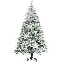 HOMCOM 6 Foot Snow Flocked Artificial Christmas Tree Xmas Pine Tree with 750 Realistic Branches, Auto Open and Steel Base, Green