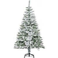 HOMCOM 5 Foot Snow Flocked Artificial Christmas Tree Xmas Pine Tree with 358 Realistic Branches, Auto Open and Steel Base, Green