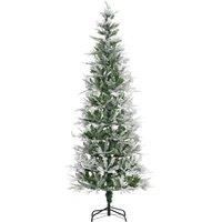 HOMCOM Pencil Snow Flocked Artificial Christmas Tree with Realistic Cypress Branches, Auto Open, Green