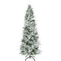 HOMCOM Pencil Snow Flocked Artificial Christmas Tree with Realistic Cypress Branches, Auto Open, Green