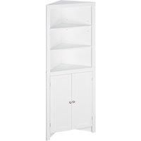 kleankin Triangle Bathroom Cabinet, Corner Bathroom Storage Unit with Cupboard and 3-Tier Shelves, Free Standing, White