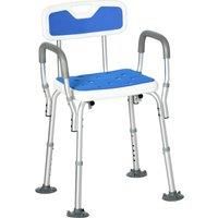 HOMCOM EVA Padded Shower Chair for the Elderly and Disabled, Height Adjustable Shower Stool with Back and Arms, 4 Suction Foot Pads, Blue