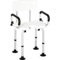 HOMCOM Shower Chair for the Elderly and Disabled, Height Adjustable Shower Stool with Back and Flipped Padded Arms, Suction Foot Pads, White