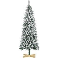 HOMCOM 6 Ft Snow Flocked Artificial Christmas Tree, Xmas Pencil Tree with Realistic Branches, Auto Open, Pinewood Base, Green