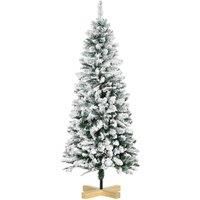 Snow Flocked Artificial Christmas Tree with Pinewood Base 5ft, Green