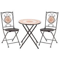 Outsunny 3-Piece Outdoor Bistro Set w/ Mosaic Round Table and 2 Armless Chairs