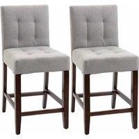 HOMCOM Modern Fabric Bar Stools Set of 2, Thick Padding Kitchen Stool, Bar Chairs with Tufted Back Wood Legs, Grey