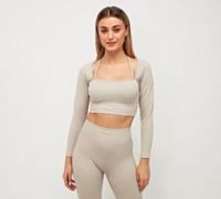 Forena Womens Faye Ribbed Seamless Long Sleeve Halter Top - Grey - Size S/M