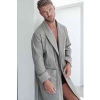 British Boxers Men's 'Whitby Jet' Herringbone Brushed Cotton Dressing Gown in Dark Grey | Size: 2XL