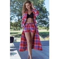 British Boxers Women's "Coral Shire" Square Brushed Cotton Dressing Gown in Coral | Size: XS