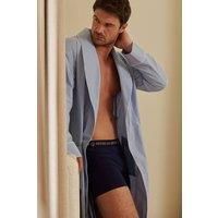 British Boxers Men's "Sky Blue & White" Stripe Crisp Cotton Dressing Gown in Light Blue | Size: Large
