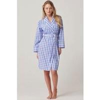 "Schoolhouse Blue" Gingham Crisp Cotton Mid-Length Dressing Gown