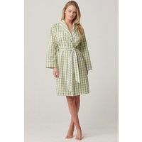 Women's Crisp Cotton Gingham Checked Mid-Length Dressing Gown
